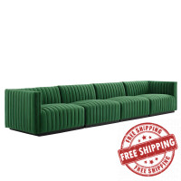 Modway EEI-5767-BLK-EME Conjure Channel Tufted Performance Velvet 4-Piece Sofa Black Emerald