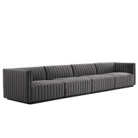 Modway EEI-5767-BLK-GRY Conjure Channel Tufted Performance Velvet 4-Piece Sofa Black Gray
