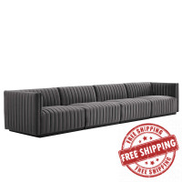 Modway EEI-5767-BLK-GRY Conjure Channel Tufted Performance Velvet 4-Piece Sofa Black Gray