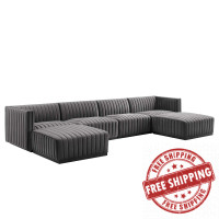 Modway EEI-5768-BLK-GRY Conjure Channel Tufted Performance Velvet 6-Piece Sectional Black Gray