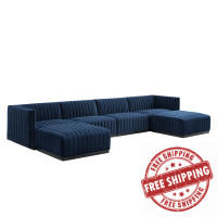 Modway EEI-5768-BLK-MID Conjure Channel Tufted Performance Velvet 6-Piece Sectional Black Midnight Blue