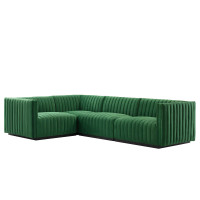 Modway EEI-5769-BLK-EME Conjure Channel Tufted Performance Velvet 4-Piece Sectional Black Emerald