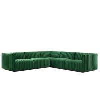 Modway EEI-5771-BLK-EME Conjure Channel Tufted Performance Velvet 5-Piece Sectional Black Emerald