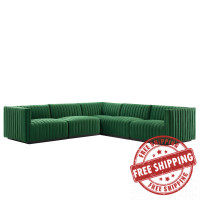 Modway EEI-5771-BLK-EME Conjure Channel Tufted Performance Velvet 5-Piece Sectional Black Emerald