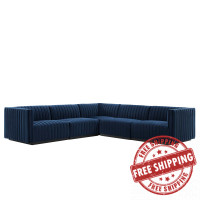Modway EEI-5771-BLK-MID Conjure Channel Tufted Performance Velvet 5-Piece Sectional Black Midnight Blue