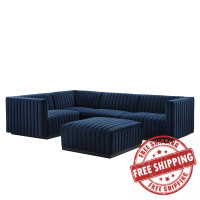 Modway EEI-5774-BLK-MID Conjure Channel Tufted Performance Velvet 5-Piece Sectional Black Midnight Blue