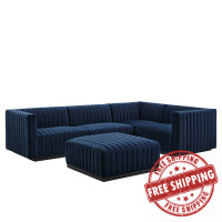 Modway EEI-5775-BLK-MID Conjure Channel Tufted Performance Velvet 5-Piece Sectional Black Midnight Blue