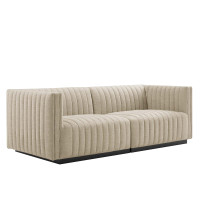 Modway EEI-5786-BLK-BEI Conjure Channel Tufted Upholstered Fabric Loveseat Black Beige