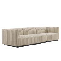 Modway EEI-5787-BLK-BEI Conjure Channel Tufted Upholstered Fabric Sofa Black Beige