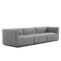 Modway EEI-5787-BLK-LGR Conjure Channel Tufted Upholstered Fabric Sofa Black Light Gray