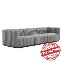 Modway EEI-5787-BLK-LGR Conjure Channel Tufted Upholstered Fabric Sofa Black Light Gray