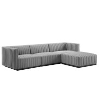 Modway EEI-5788-BLK-LGR Conjure Channel Tufted Upholstered Fabric 4-Piece Sectional Sofa Black Light Gray