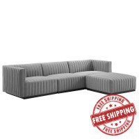 Modway EEI-5788-BLK-LGR Conjure Channel Tufted Upholstered Fabric 4-Piece Sectional Sofa Black Light Gray