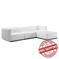 Modway EEI-5788-BLK-WHI Conjure Channel Tufted Upholstered Fabric 4-Piece Sectional Sofa Black White