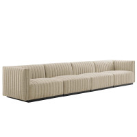 Modway EEI-5789-BLK-BEI Conjure Channel Tufted Upholstered Fabric 4-Piece Sofa Black Beige