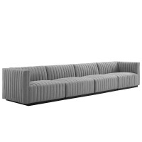 Modway EEI-5789-BLK-LGR Conjure Channel Tufted Upholstered Fabric 4-Piece Sofa Black Light Gray