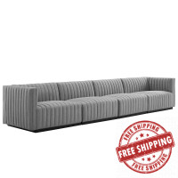 Modway EEI-5789-BLK-LGR Conjure Channel Tufted Upholstered Fabric 4-Piece Sofa Black Light Gray