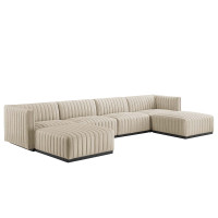 Modway EEI-5790-BLK-BEI Conjure Channel Tufted Upholstered Fabric 6-Piece Sectional Sofa Black Beige
