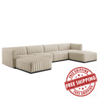 Modway EEI-5790-BLK-BEI Conjure Channel Tufted Upholstered Fabric 6-Piece Sectional Sofa Black Beige