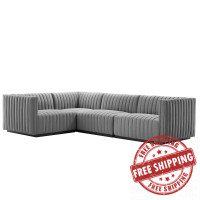 Modway EEI-5791-BLK-LGR Conjure Channel Tufted Upholstered Fabric 4-Piece L-Shaped Sectional Black Light Gray