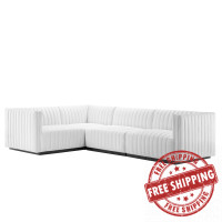 Modway EEI-5791-BLK-WHI Conjure Channel Tufted Upholstered Fabric 4-Piece L-Shaped Sectional Black White