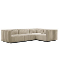 Modway EEI-5792-BLK-BEI Conjure Channel Tufted Upholstered Fabric 4-Piece L-Shaped Sectional Black Beige