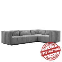 Modway EEI-5792-BLK-LGR Conjure Channel Tufted Upholstered Fabric 4-Piece L-Shaped Sectional Black Light Gray