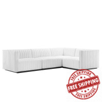 Modway EEI-5792-BLK-WHI Conjure Channel Tufted Upholstered Fabric 4-Piece L-Shaped Sectional Black White
