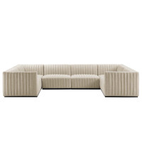 Modway EEI-5795-BLK-BEI Conjure Channel Tufted Upholstered Fabric 6-Piece U-Shaped Sectional Black Beige