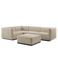 Modway EEI-5796-BLK-BEI Conjure Channel Tufted Upholstered Fabric 5-Piece Sectional Black Beige