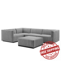 Modway EEI-5796-BLK-LGR Conjure Channel Tufted Upholstered Fabric 5-Piece Sectional Black Light Gray