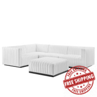 Modway EEI-5796-BLK-WHI Conjure Channel Tufted Upholstered Fabric 5-Piece Sectional Black White