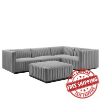 Modway EEI-5797-BLK-LGR Conjure Channel Tufted Upholstered Fabric 5-Piece Sectional Black Light Gray