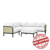 Modway EEI-5803-IVO-WHI Hanalei Outdoor Patio 4-Piece Sectional Ivory White