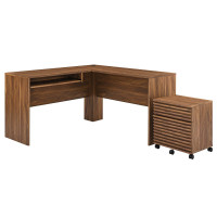 Modway EEI-5821-WAL Render Wood Desk and File Cabinet Set Walnut