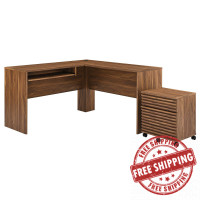 Modway EEI-5821-WAL Render Wood Desk and File Cabinet Set Walnut