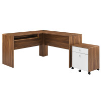 Modway EEI-5822-WAL-WHI Transmit Wood Desk and File Cabinet Set Walnut White