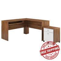 Modway EEI-5822-WAL-WHI Transmit Wood Desk and File Cabinet Set Walnut White