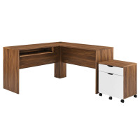 Modway EEI-5823-WAL-WHI Envision Wood Desk and File Cabinet Set Walnut White
