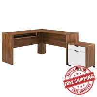 Modway EEI-5823-WAL-WHI Envision Wood Desk and File Cabinet Set Walnut White