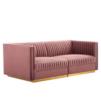 Modway EEI-5824-DUS Sanguine Channel Tufted Performance Velvet Modular Sectional Sofa Loveseat Dusty Rose
