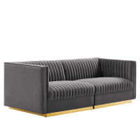 Modway EEI-5824-GRY Sanguine Channel Tufted Performance Velvet Modular Sectional Sofa Loveseat Gray