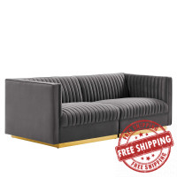 Modway EEI-5824-GRY Sanguine Channel Tufted Performance Velvet Modular Sectional Sofa Loveseat Gray