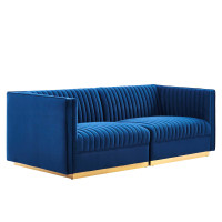 Modway EEI-5824-NAV Sanguine Channel Tufted Performance Velvet Modular Sectional Sofa Loveseat Navy