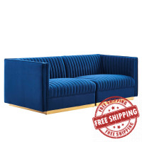 Modway EEI-5824-NAV Sanguine Channel Tufted Performance Velvet Modular Sectional Sofa Loveseat Navy