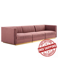 Modway EEI-5825-DUS Sanguine Channel Tufted Performance Velvet 3-Seat Modular Sectional Sofa Dusty Rose