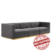 Modway EEI-5825-GRY Sanguine Channel Tufted Performance Velvet 3-Seat Modular Sectional Sofa Gray
