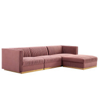 Modway EEI-5826-DUS Sanguine Channel Tufted Performance Velvet 4-Piece Modular Sectional Sofa Dusty Rose
