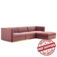 Modway EEI-5826-DUS Sanguine Channel Tufted Performance Velvet 4-Piece Modular Sectional Sofa Dusty Rose