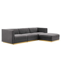 Modway EEI-5826-GRY Sanguine Channel Tufted Performance Velvet 4-Piece Modular Sectional Sofa Gray